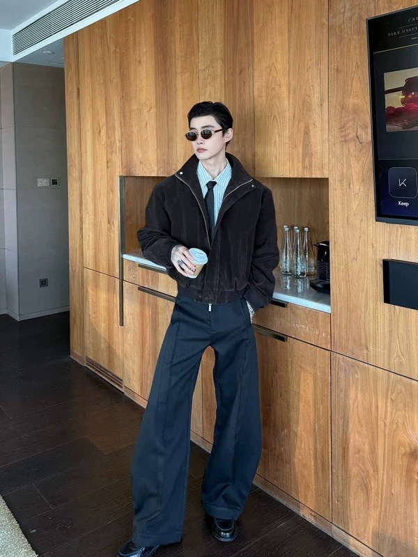 Oversized Textured Zip-Up Lapel Jacket - Image 7