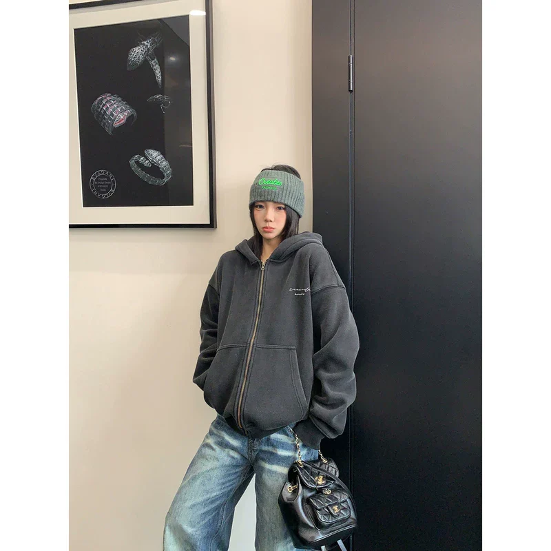 Oversized Zip Up Hooded Jacket - Image 3