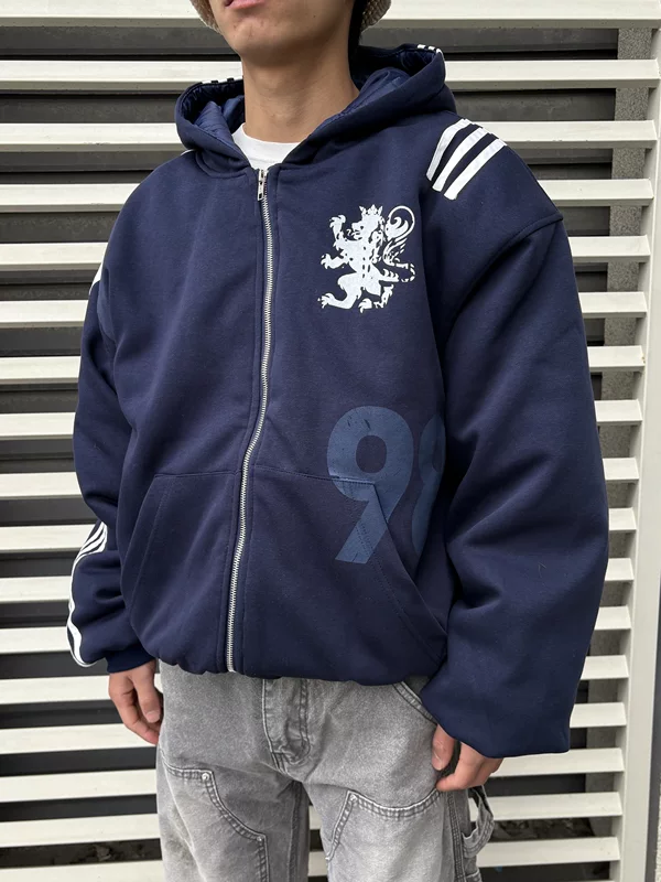 Oversized Zip-Up Hooded Sweatshirt Jacket - Image 3