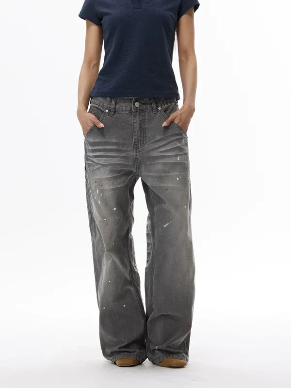 Paint-Splatter Streetwear Wide Leg Jeans