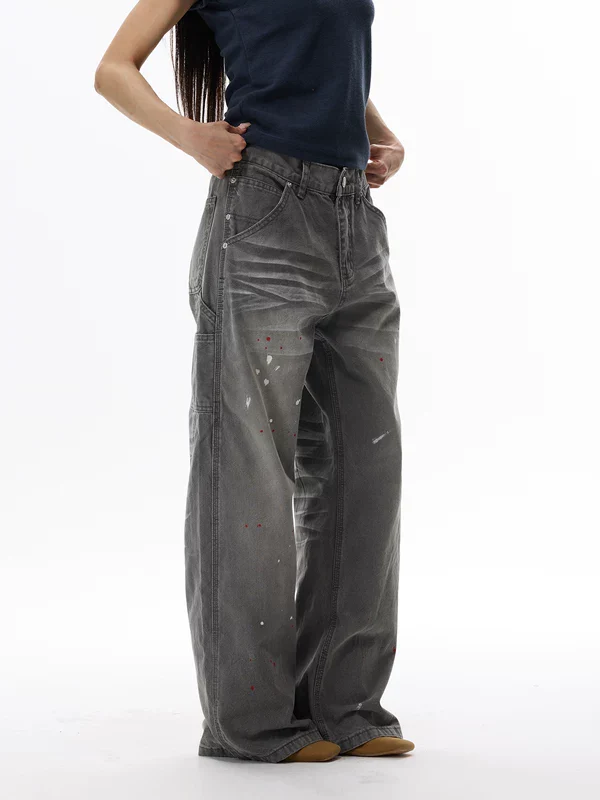 Paint-Splatter Streetwear Wide Leg Jeans - Image 4