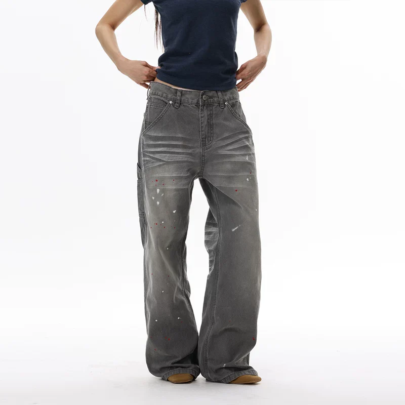 Paint-Splatter Streetwear Wide Leg Jeans - Image 5
