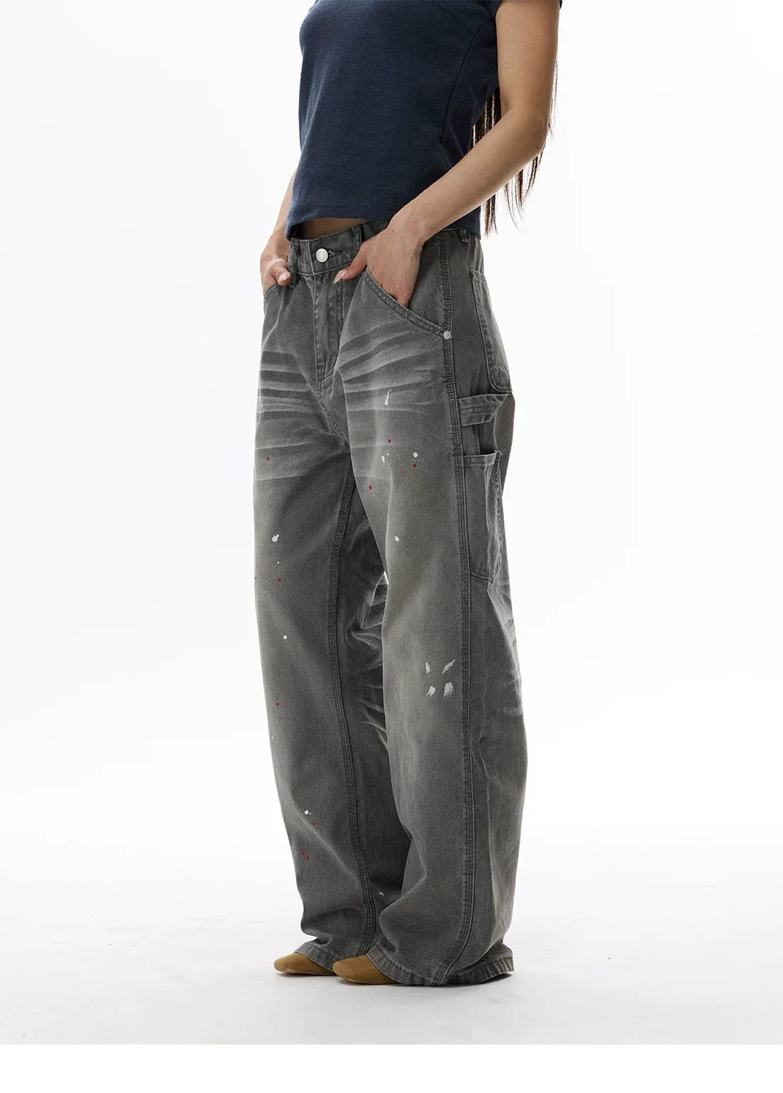 Paint-Splatter Streetwear Wide Leg Jeans - Image 6
