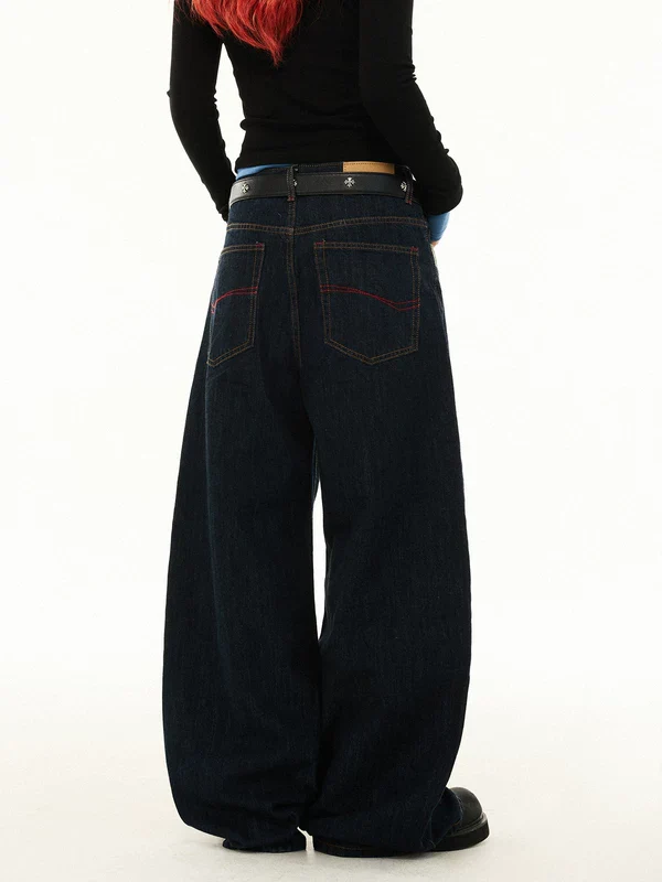 Patchwork Button Fly Denim Pants - Image 3