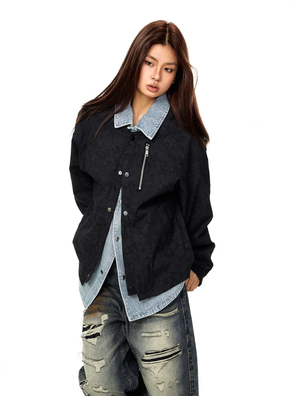 Patchwork Denim Layered Casual Jacket - Image 3