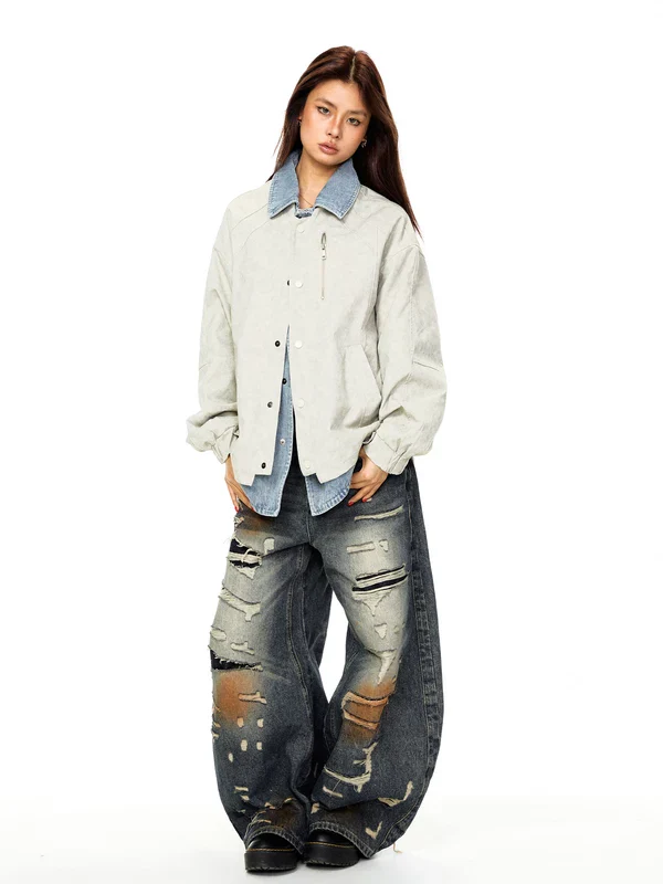 Patchwork Denim Layered Casual Jacket - Image 4