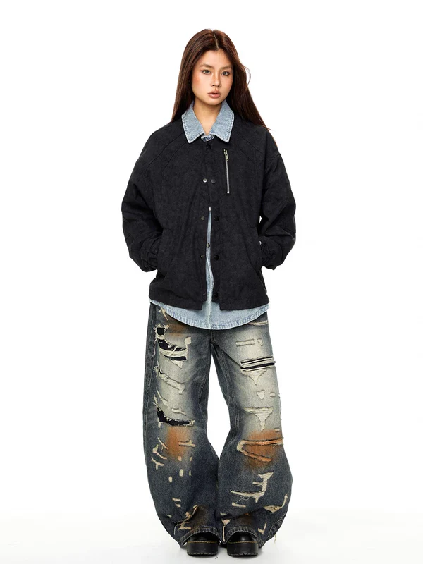 Patchwork Denim Layered Casual Jacket - Image 5