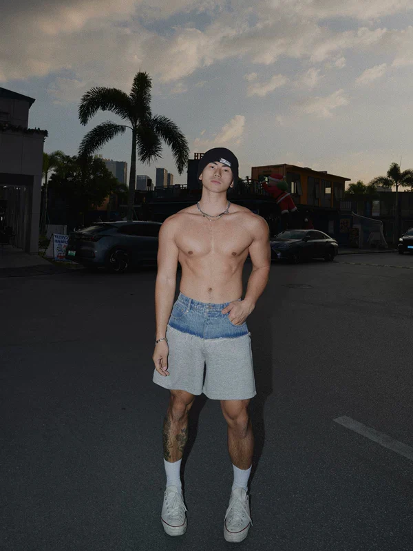 Patchwork Denim Sweat Shorts - Image 2