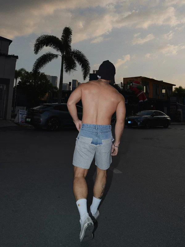 Patchwork Denim Sweat Shorts - Image 4
