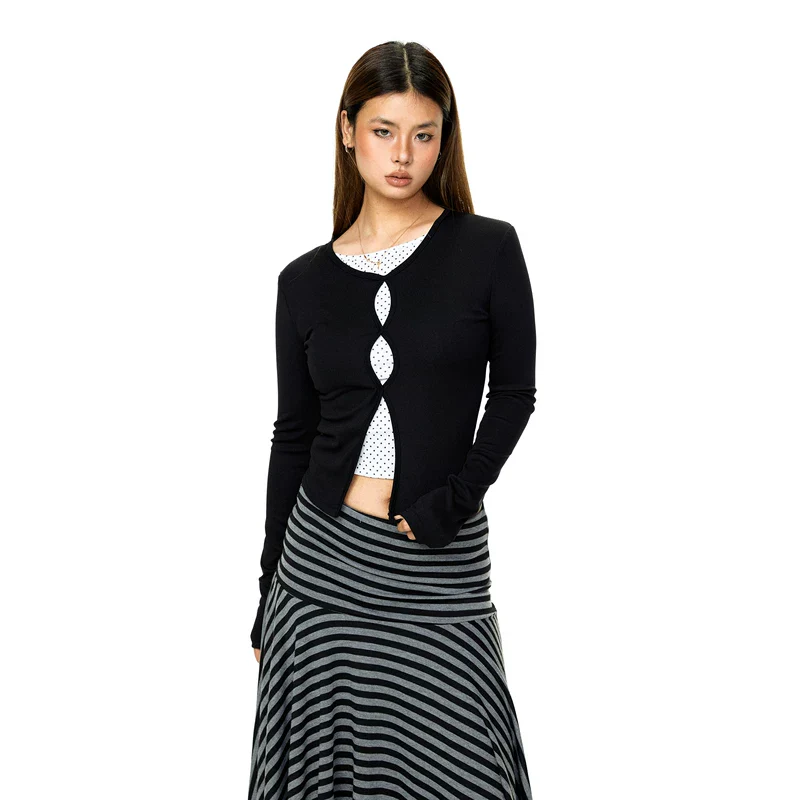 Patchwork Faux Two-Piece Hollow Top