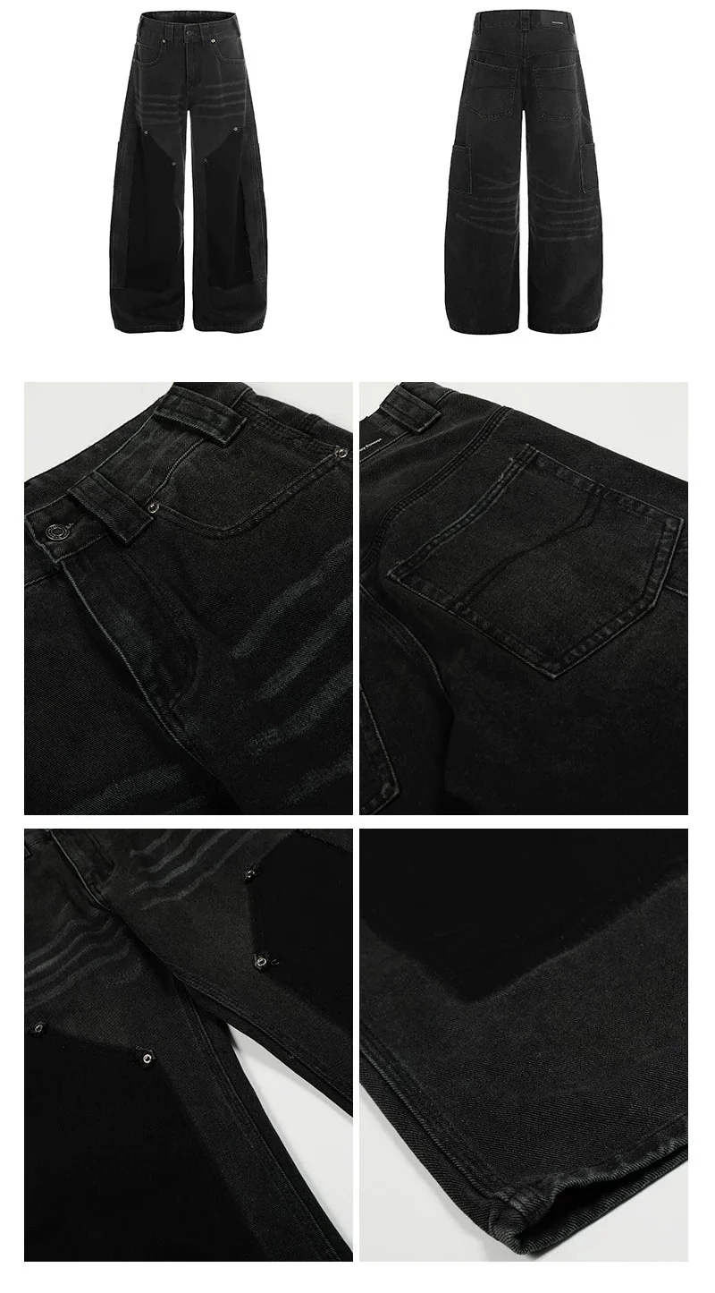 Patchwork Wide Leg Curved Blade Pants - Image 9