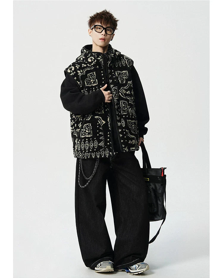 Patterned Fleece Hooded Zip Vest - Image 5
