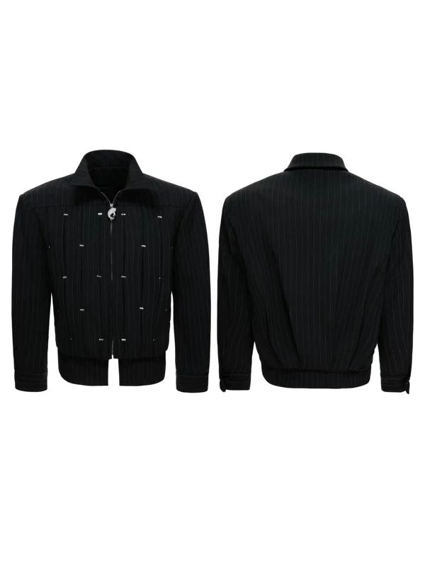 Metallic Studs Pinstripe Zip Jacket - Image 5