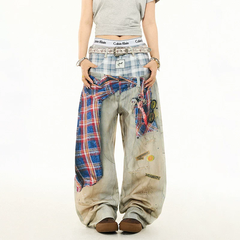 Plaid Streetwear Wide Leg Pants