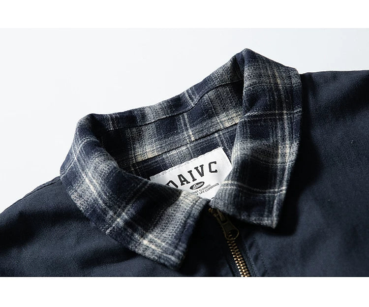 Plaid Collar Zip-Up Work Jacket - Image 3