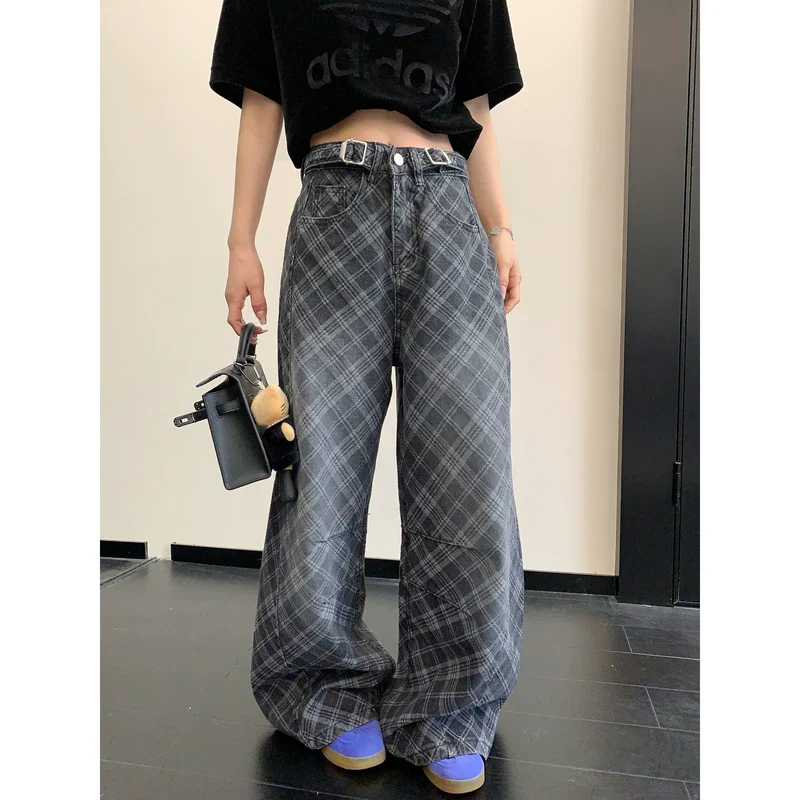 Plaid Wide Leg Straight Pants - Image 3