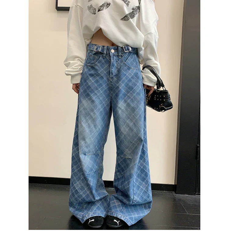 Plaid Wide Leg Straight Pants - Image 4
