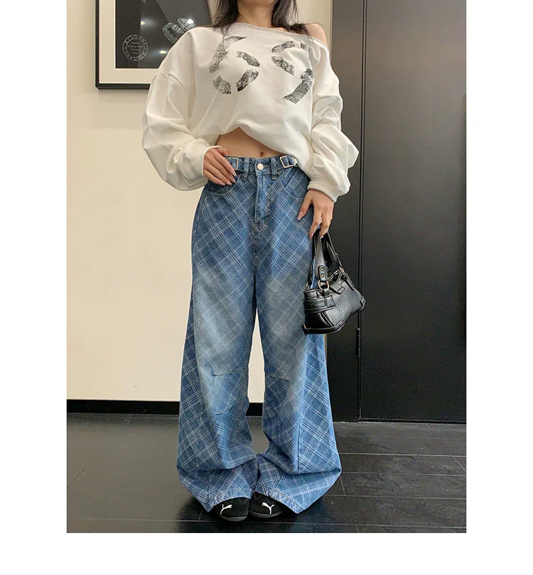 Plaid Wide Leg Straight Pants - Image 5