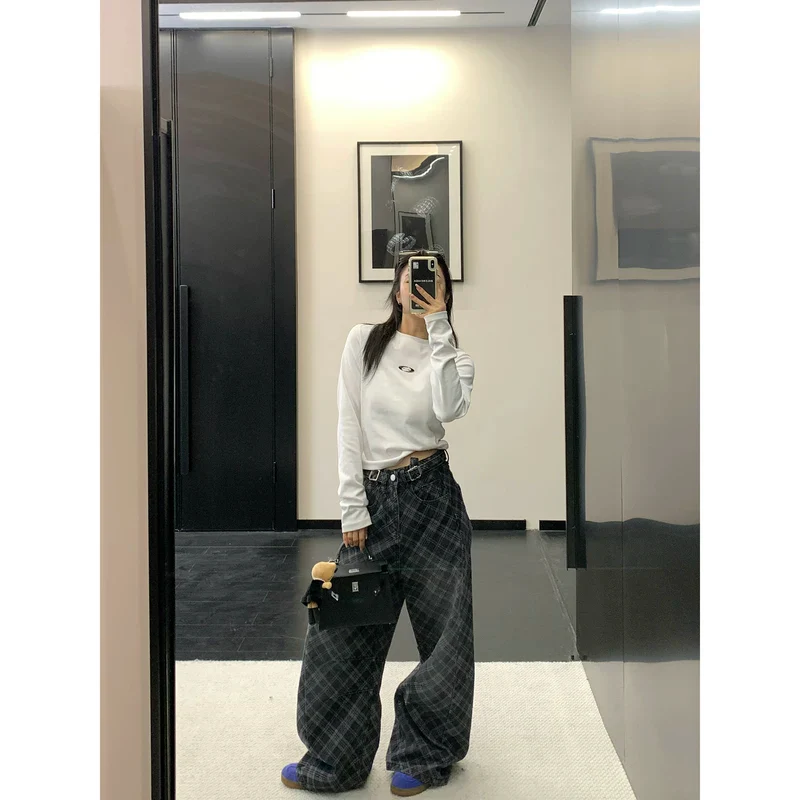 Plaid Wide Leg Straight Pants - Image 8