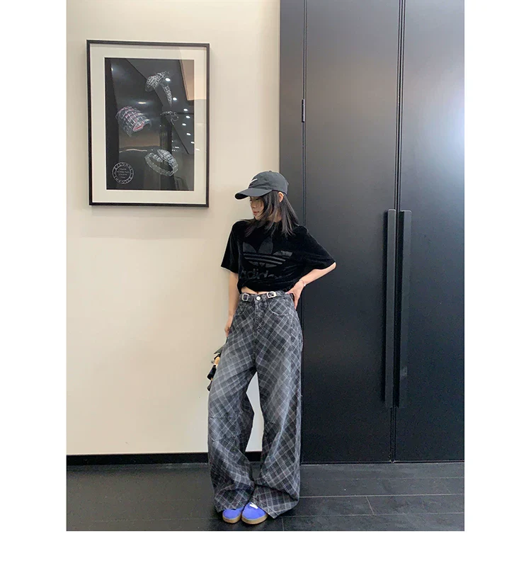 Plaid Wide Leg Straight Pants - Image 9