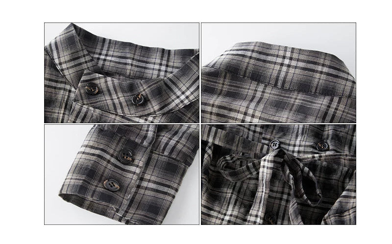 Plaid Double-Breasted Belted Long Sleeve Shirt - Image 9