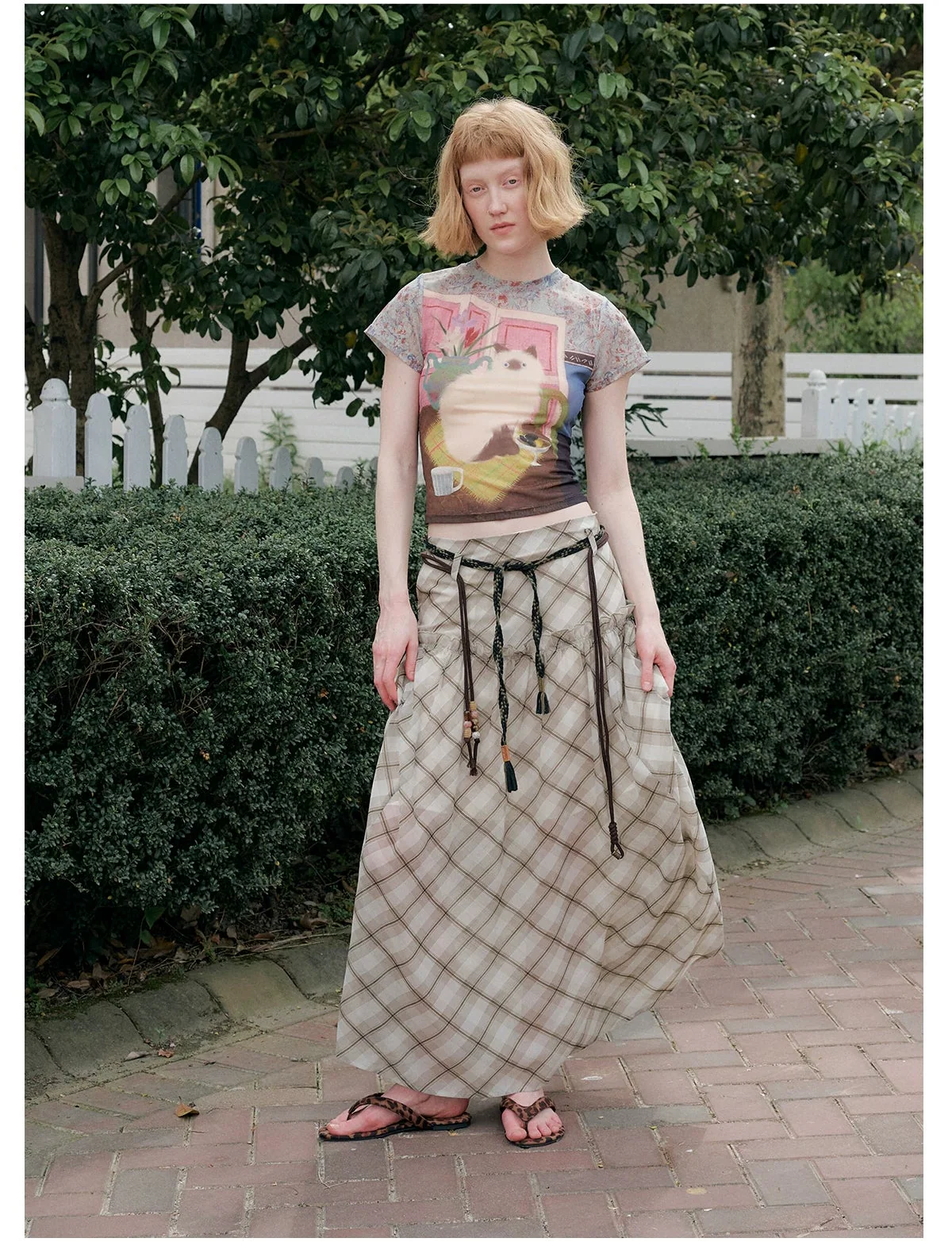 Plaid Drawstring Lightweight Maxi Skirt - Image 8