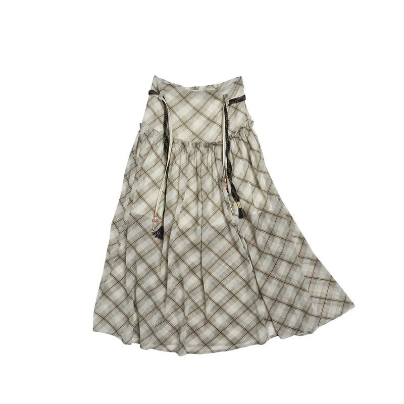 Plaid Drawstring Lightweight Maxi Skirt - Image 9