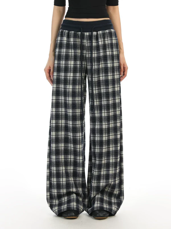 Plaid Elastic Waist Wide Leg Pants - Image 2