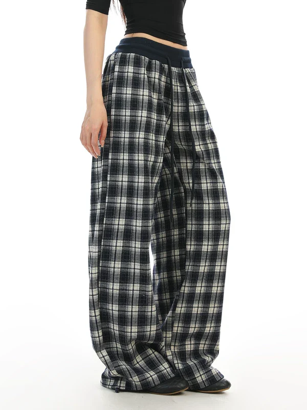 Plaid Elastic Waist Wide Leg Pants - Image 4