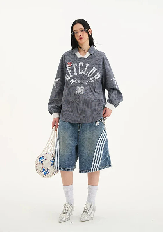 Plaid Graphic V-Neck Oversized Shirt - Image 4