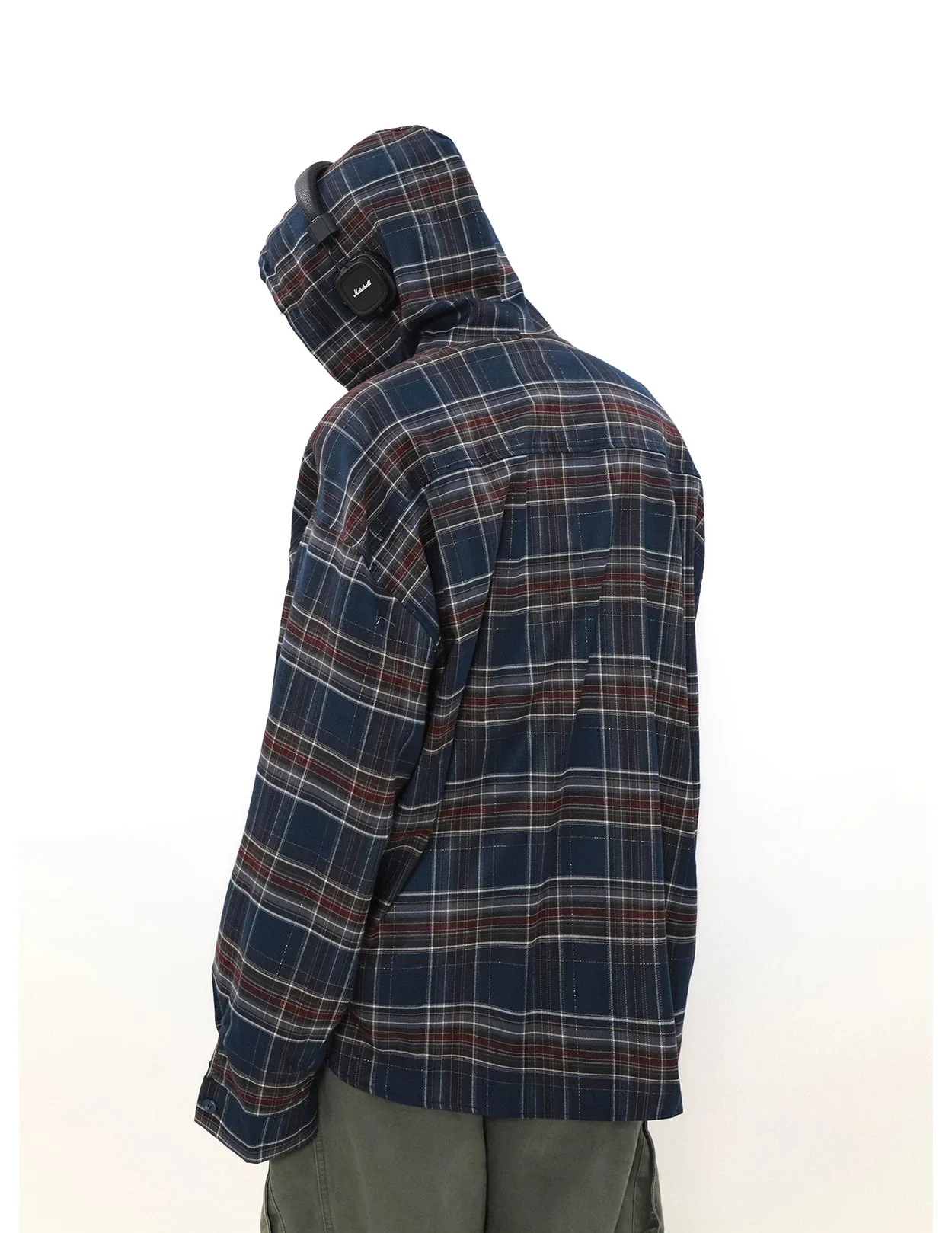 Plaid Hooded Button-Up Oversized Shirt - Image 4