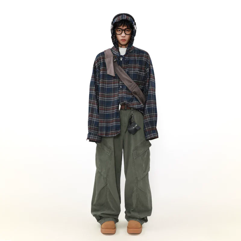 Plaid Hooded Button-Up Oversized Shirt - Image 5