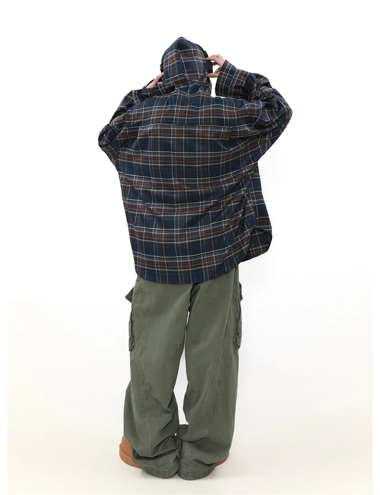 Plaid Hooded Button-Up Oversized Shirt - Image 7