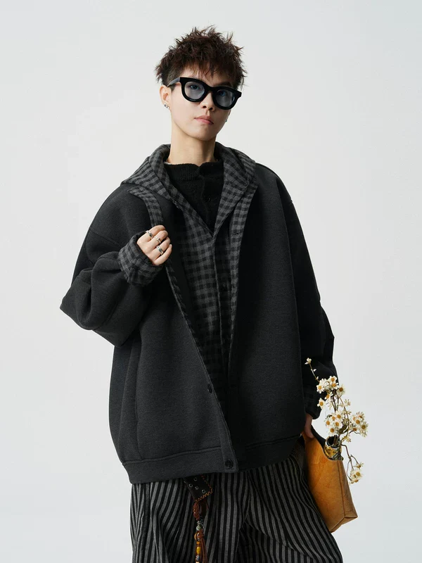 Plaid Hooded Patchwork Layered Jacket - Image 3