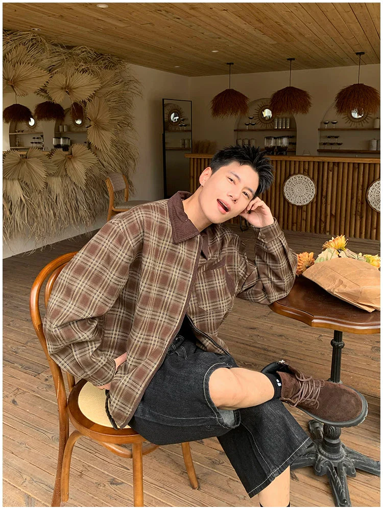 Plaid Lapel Zip-Up Spring Jacket - Image 3