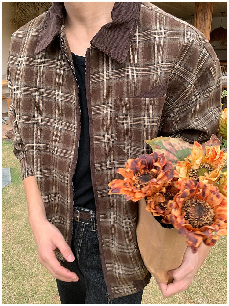 Plaid Lapel Zip-Up Spring Jacket - Image 9