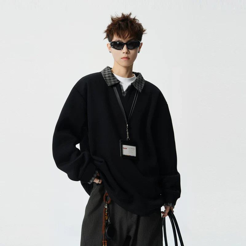 Plaid Layered Collar Pullover