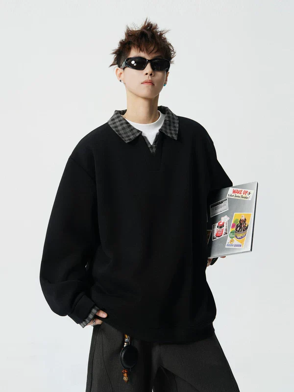 Plaid Layered Collar Pullover - Image 3