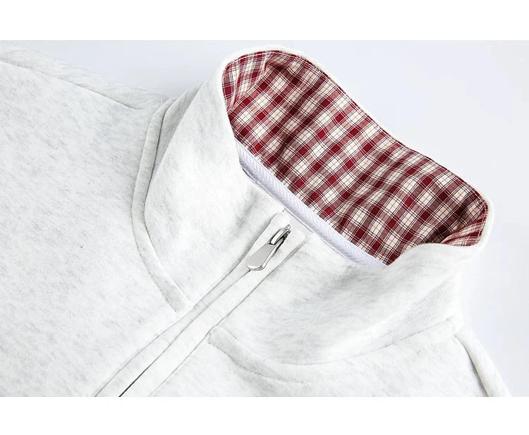 Plaid Lined Half-Zip Stand Collar Sweatshirt - Image 7