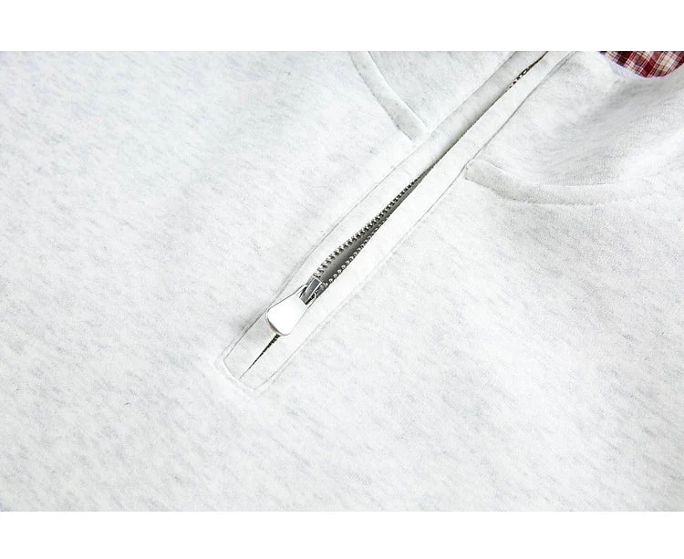 Plaid Lined Half-Zip Stand Collar Sweatshirt - Image 9