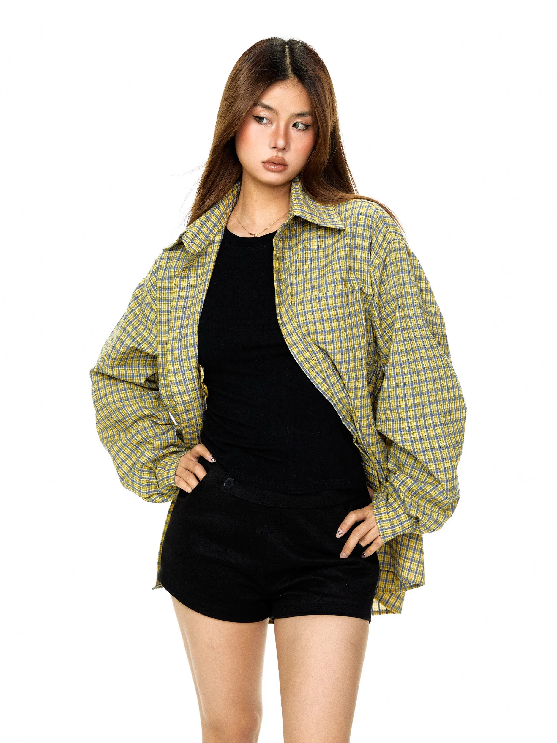 Plaid Long-Sleeve Oversized Casual Shirt - Image 3