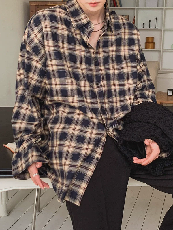 Plaid Oversized Long-Sleeve Casual Shirt - Image 4