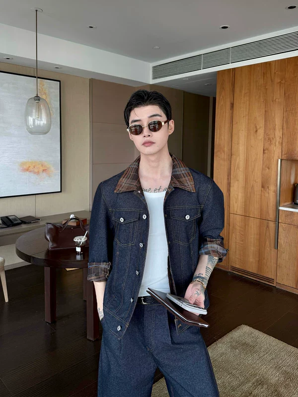 Plaid Patchwork Denim Jacket and Pants - Image 5