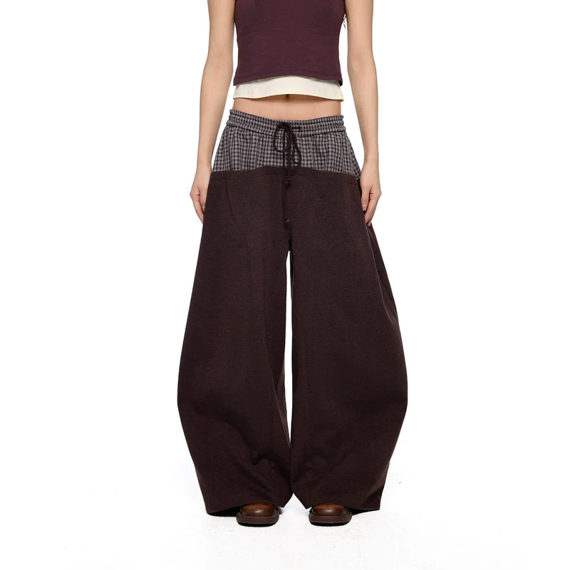 Plaid Patchwork Wide-Leg Drawstring Pants - Image 2