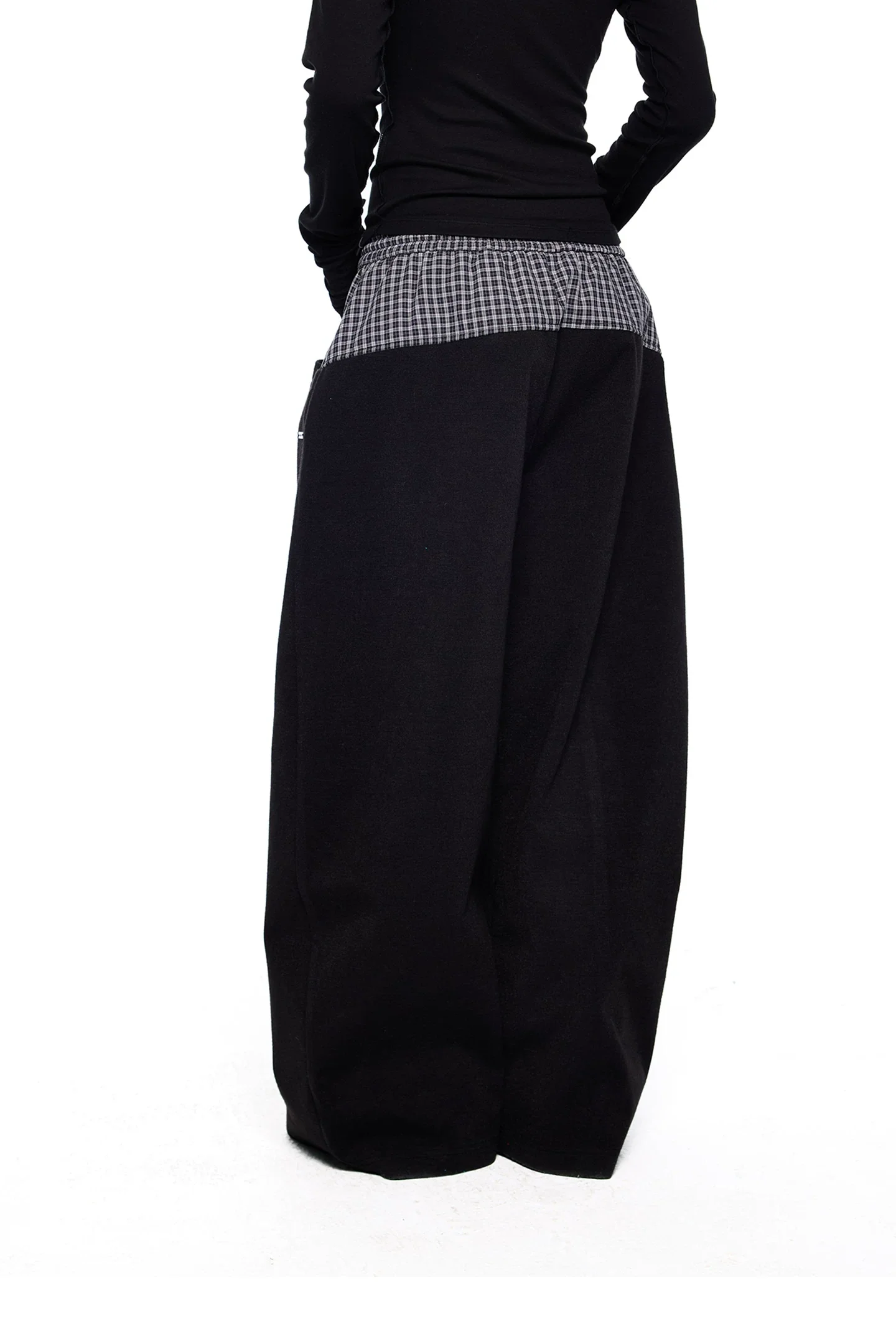 Plaid Patchwork Wide-Leg Drawstring Pants - Image 3