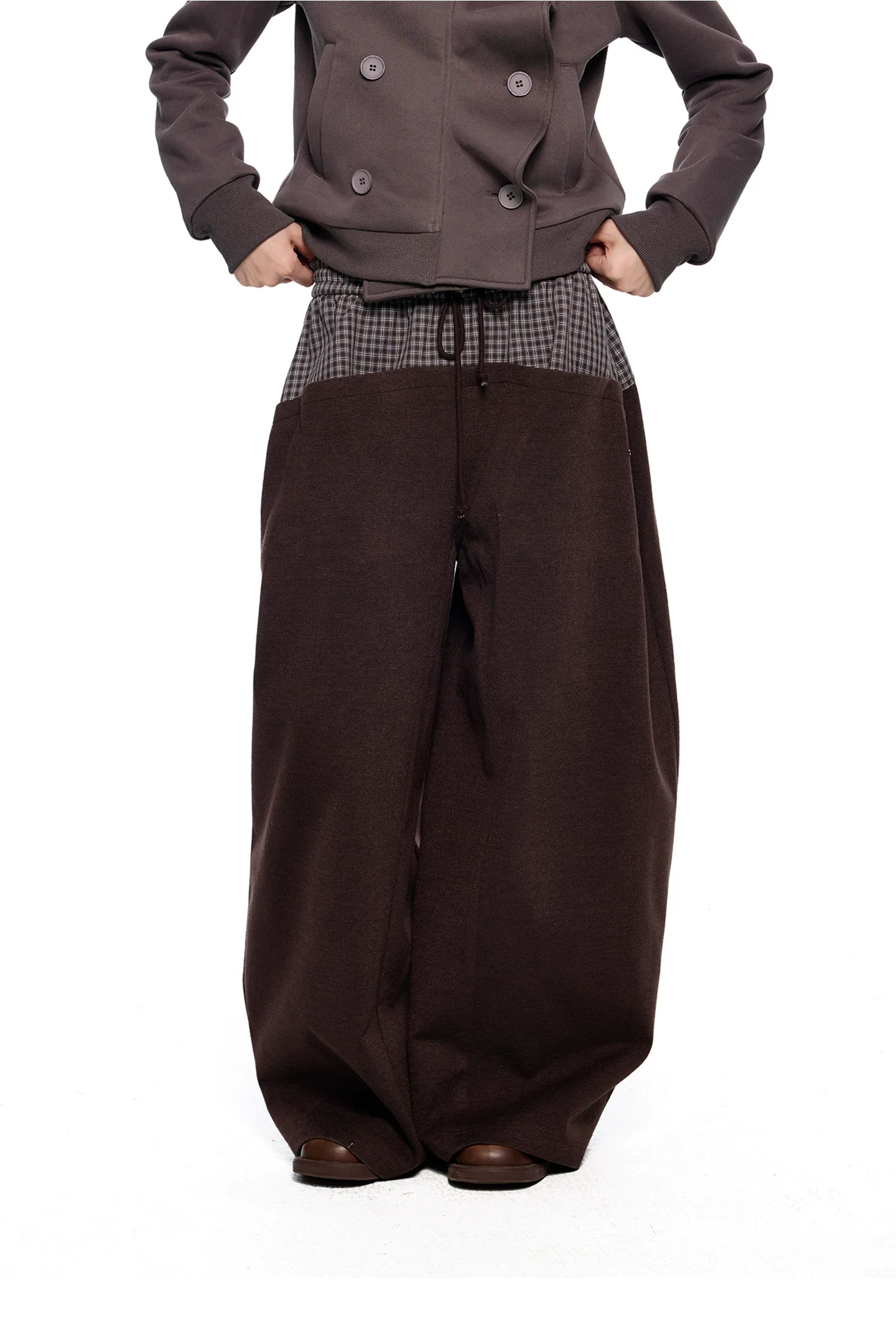 Plaid Patchwork Wide-Leg Drawstring Pants - Image 4