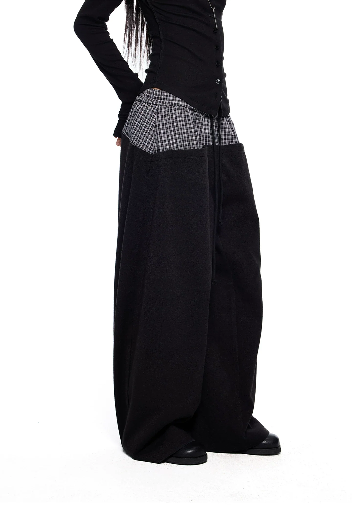 Plaid Patchwork Wide-Leg Drawstring Pants - Image 5