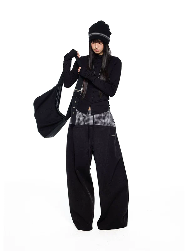 Plaid Patchwork Wide-Leg Drawstring Pants - Image 7