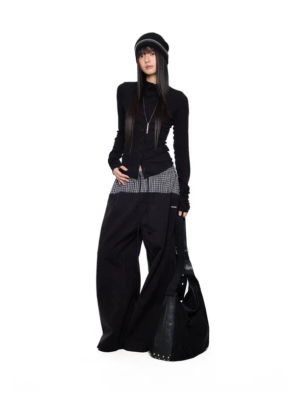 Plaid Patchwork Wide-Leg Drawstring Pants - Image 9