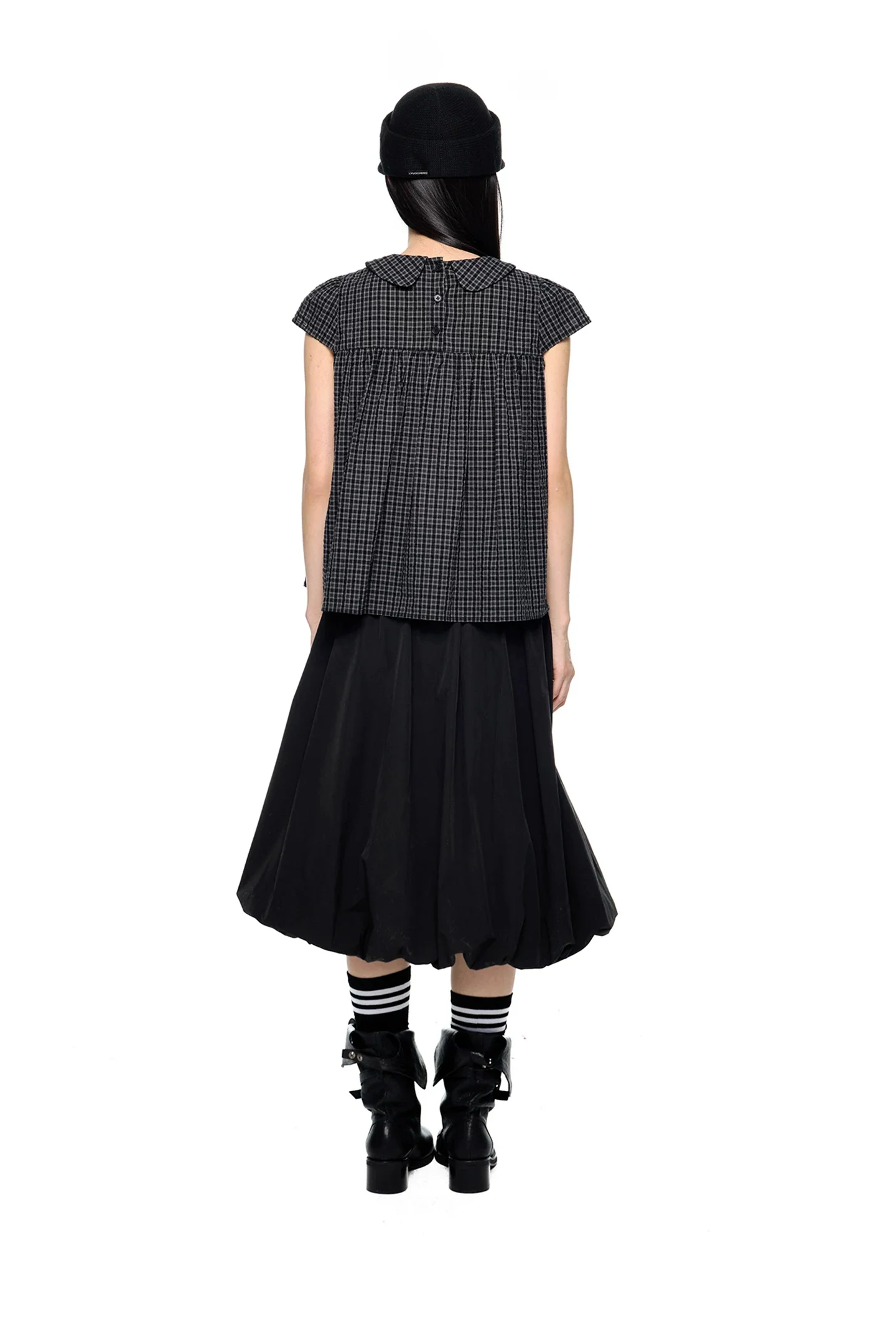 Plaid Peter Pan Collar Short Sleeve Top - Image 8
